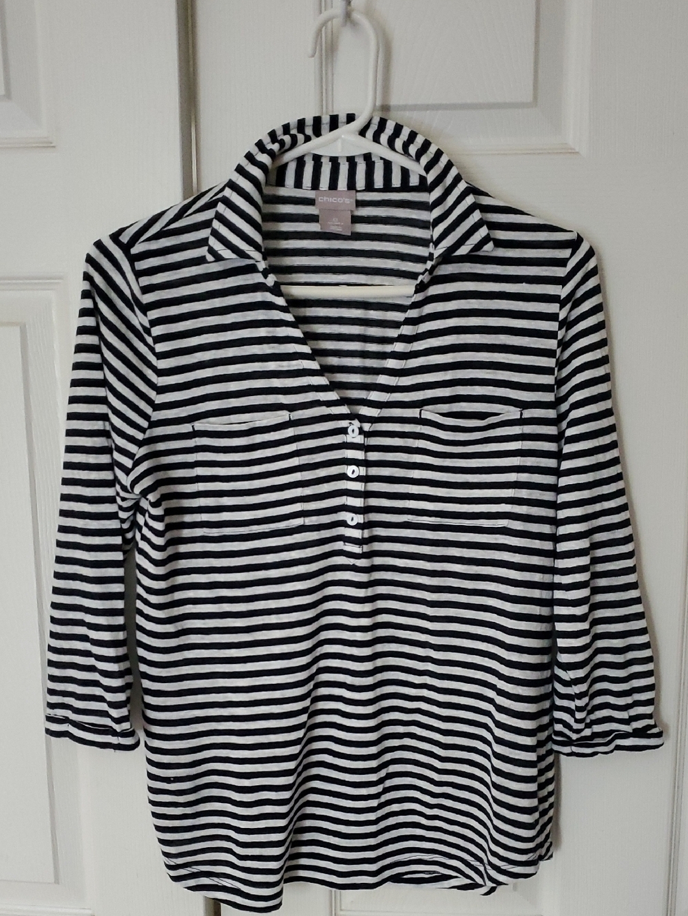 Chico's Linen Stripe Top Size 1 Small